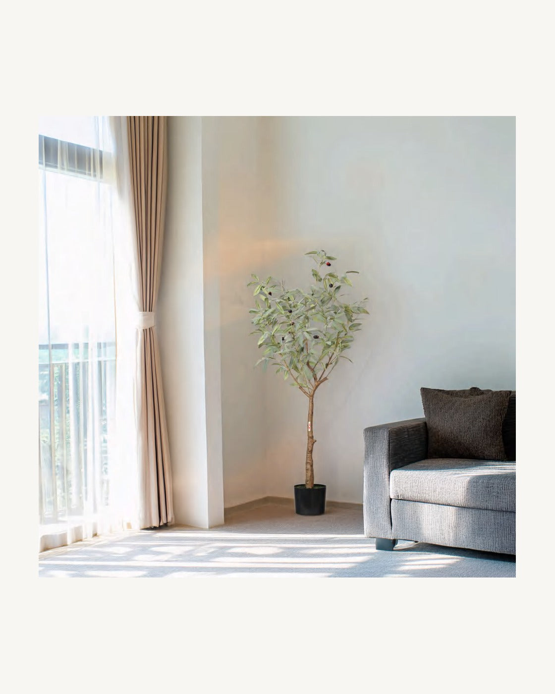 Evora Artificial Olive Tree, full product studio view in the included nursery pot