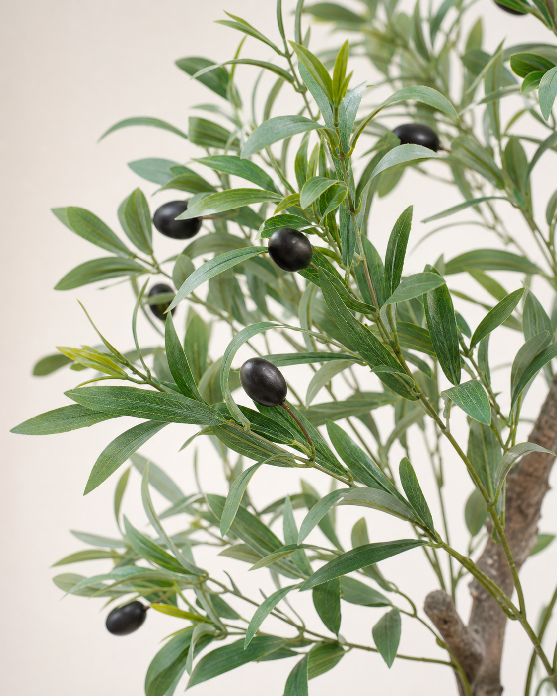 Arezzo Artificial Olive Tree, close-up of artificial foliage and botanical detail