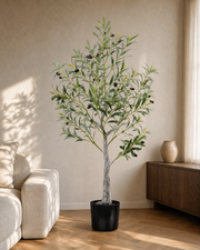 Ligurian Artificial Olive Tree, styled in a warm contemporary interior