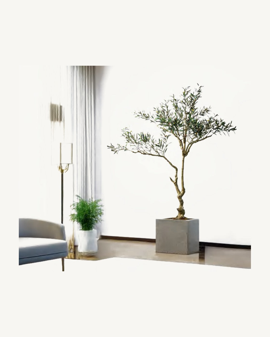 Valencia Artificial Olive Tree, full product studio view in the included nursery pot