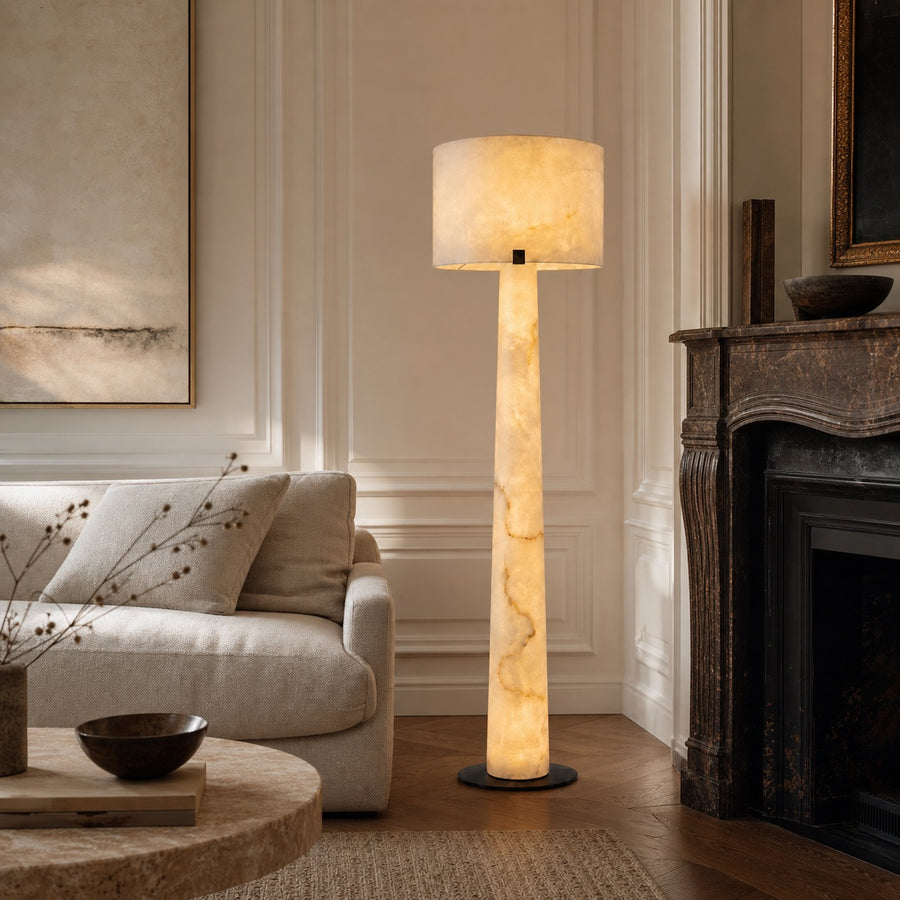 Albâtre Alabaster Column Floor Lamp