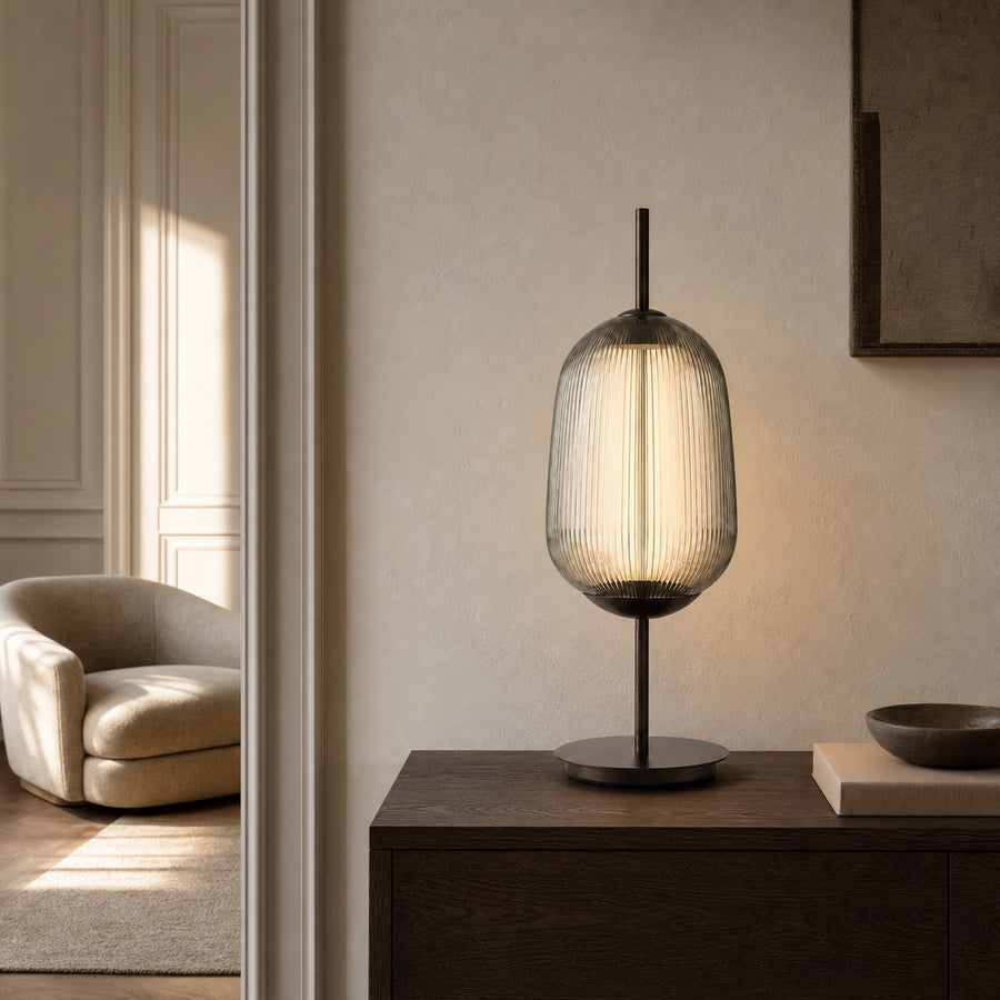 Lanterne Ribbed Smoke Glass Table Lamp