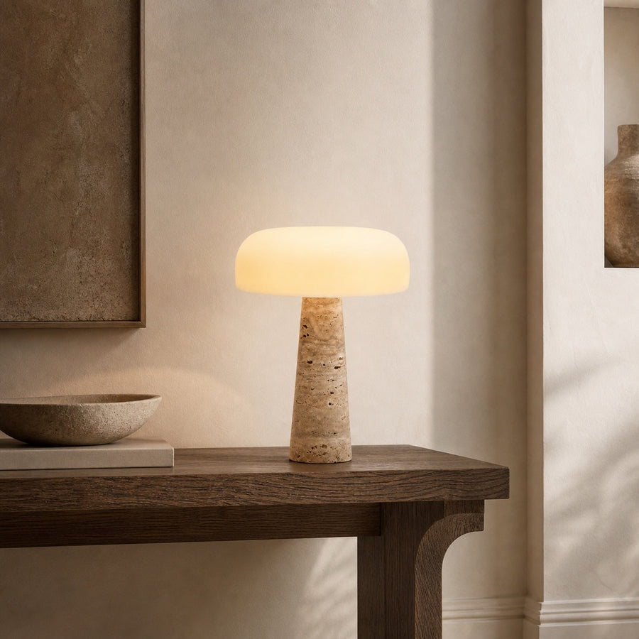 Travertin Cône Travertine Cone Table Lamp